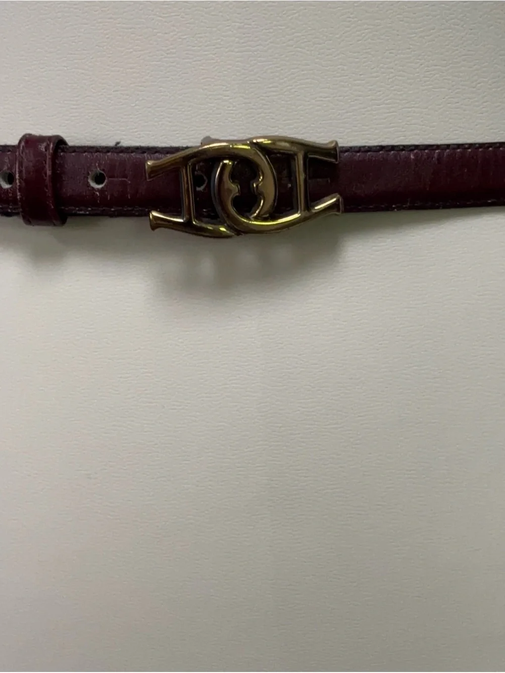 Etienne Aigner Vintage 1/2 inch Leather Belt with Gold-Tone Logo Buckle
